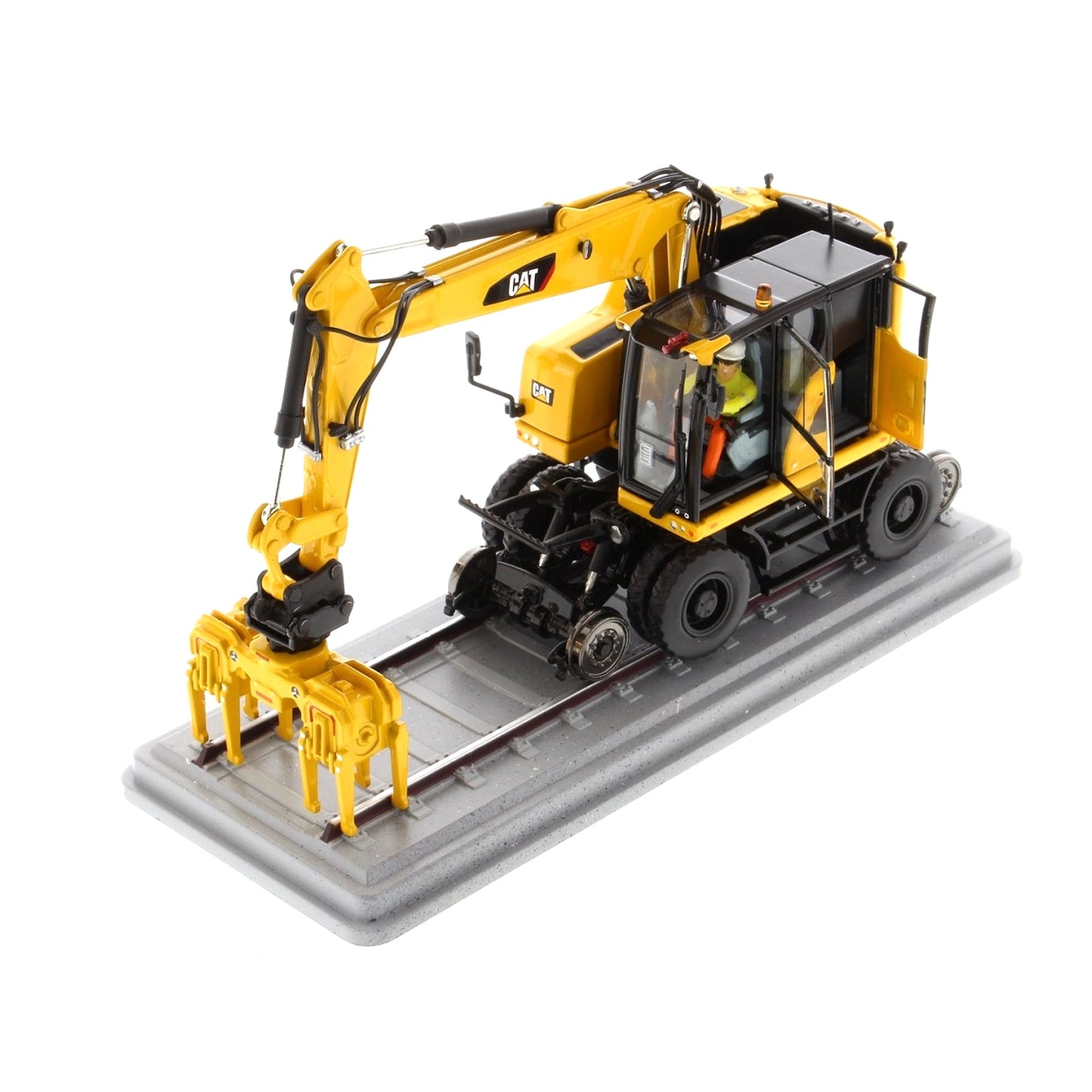 CAT M323F Railroad Excavator Safety Yellow 1:50 die cast model