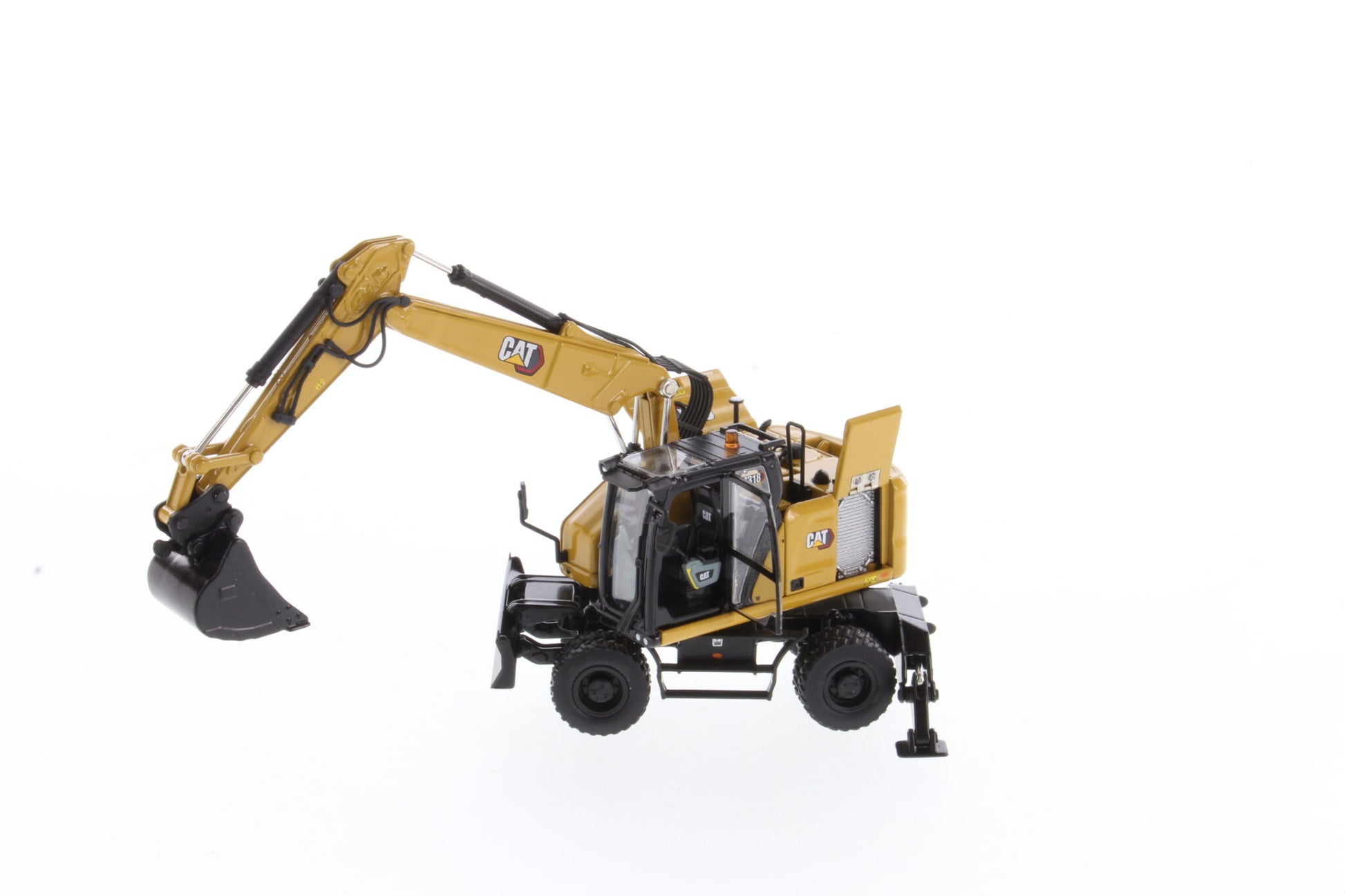 CAT M318 Wheeled Excavator opening engine bay