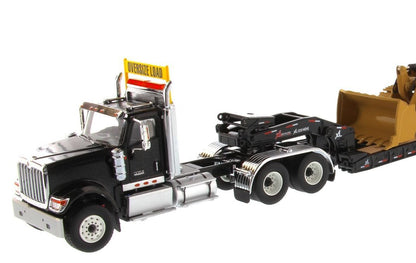 International HX520 Tandem Black with XL120 Trailer and CAT 963K Track Loader 1:50 Scale Die Cast Model