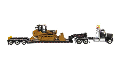International HX520 Tandem Black with XL120 Trailer and CAT 963K Track Loader 1:50 Scale Die Cast Model