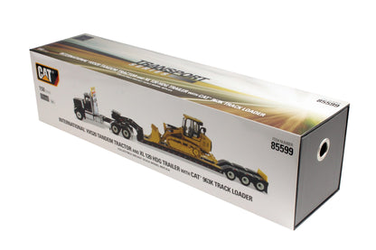 International HX520 Tandem Black with XL120 Trailer and CAT 963K Track Loader 1:50 Scale Die Cast Model